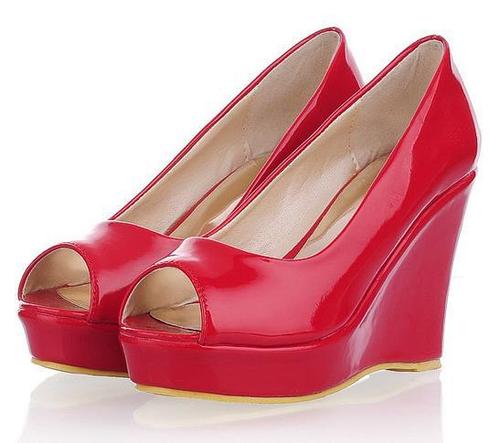 厂家直销 2012春夏季爆款产品 休闲时尚坡跟高跟鱼嘴纯色女鞋