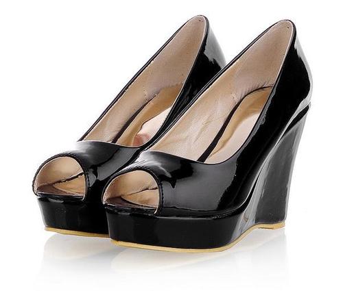 厂家直销 2012春夏季爆款产品 休闲时尚坡跟高跟鱼嘴纯色女鞋